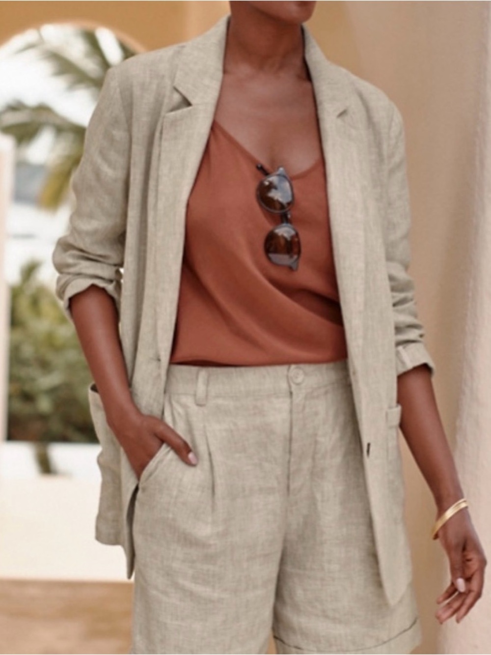 Garnet Hill natural Beige relaxed Linen Blazer M NWOT